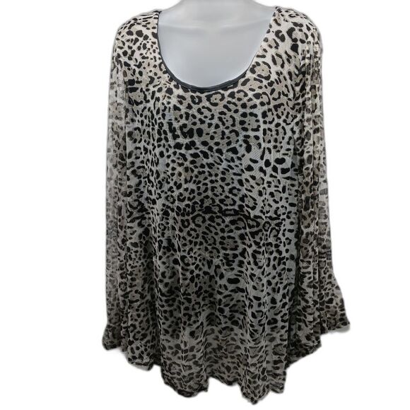 Wilde Cheetah Print Sheer Lined Scoop Neck Tunic/Blouse Long Bell Sleeve 3X VNTG - Picture 1 of 12